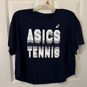 Asics Women's Navy Blue Short Sleeve Tennis Tee with White Logo